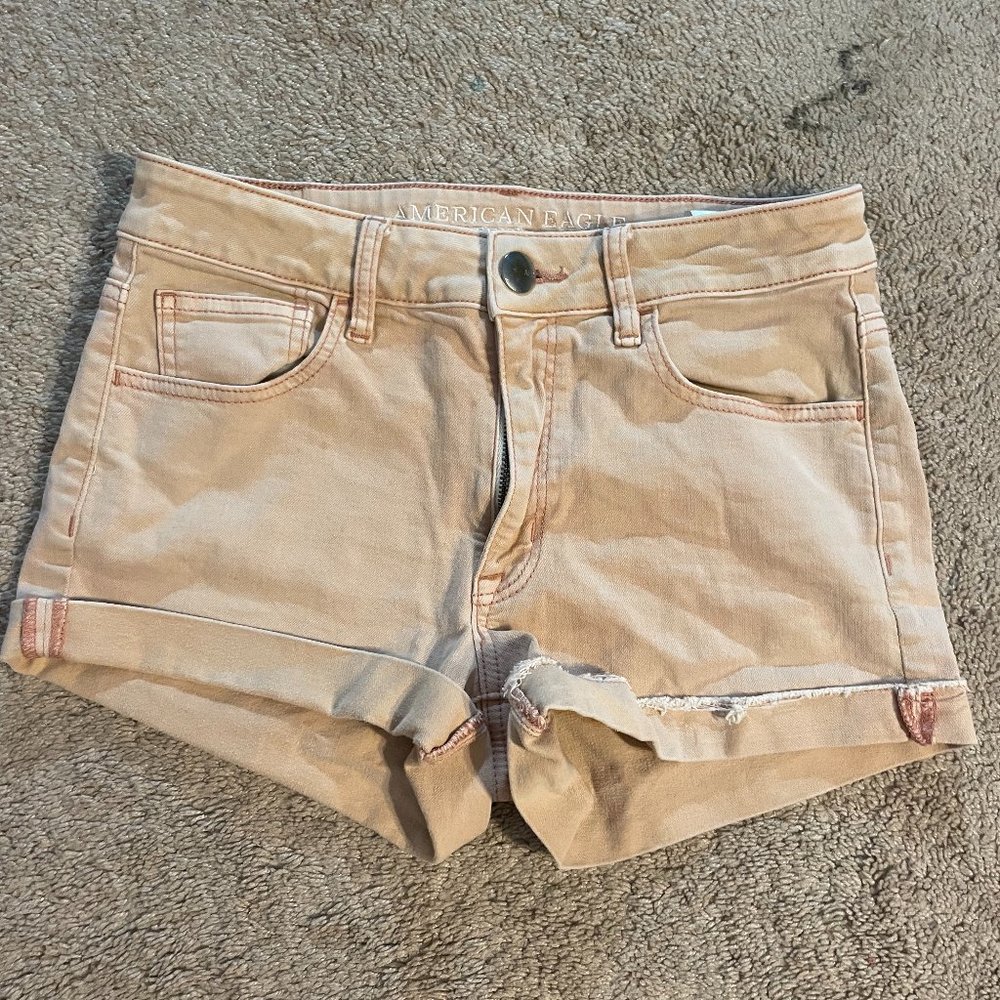 Peach colored denim shorts from American Eagle